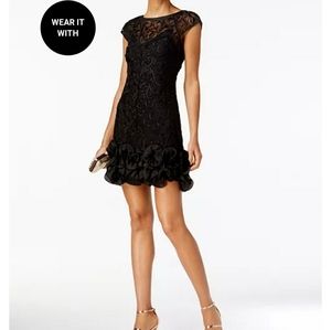 GUESS Floral Lace Ruffled Hem Short Black Dress - Size 12 - Worn Once